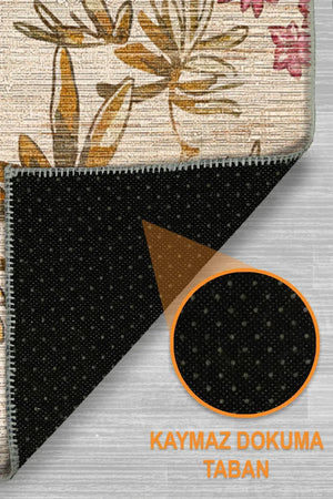 Gusras Spring Bloom Çiçek Desenli Pamuk Tabanlı Yıkanabilen Kaydırmaz Antibakteriyel Yuvarlak Şönil Salon Halısı - Aydahome