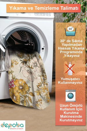 Gusras Spring Bloom Çiçek Desenli Pamuk Tabanlı Yıkanabilen Kaydırmaz Antibakteriyel Yuvarlak Şönil Salon Halısı - Aydahome