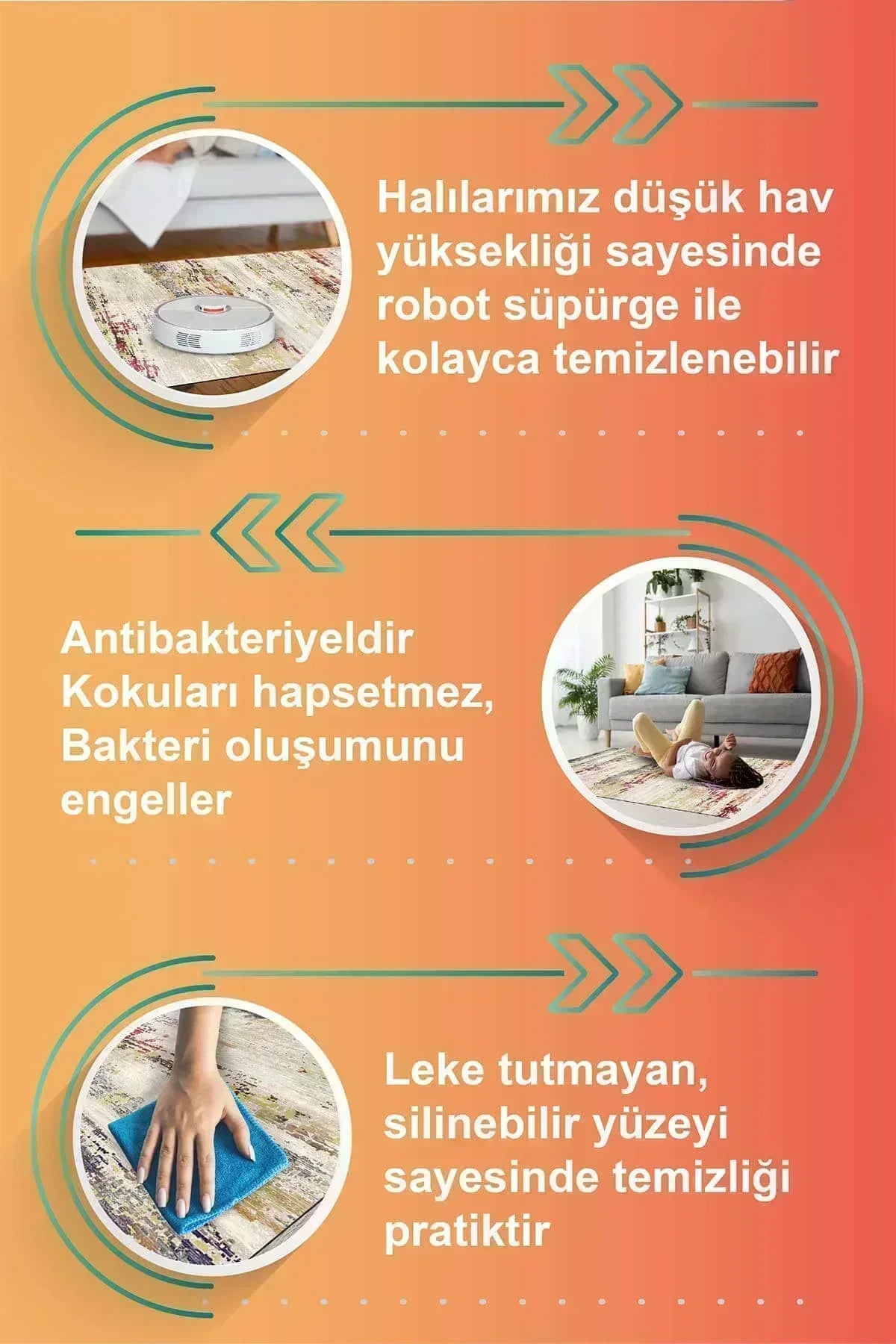 Matica Color Carnival Pamuk Tabanlı Yıkanabilen Kaydırmaz Antibakteriyel Şönil Salon Halısı - Aydahome