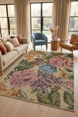 Moles Spring Bloom Çiçek Desenli Pamuk Tabanlı Yıkanabilen Kaydırmaz Antibakteriyel Şönil Salon Halısı - Aydahome