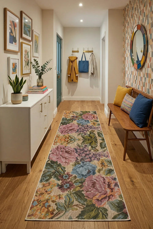 Moles Spring Bloom Çiçek Desenli Modern Şönil Doğal Pamuk Tabanlı Kaymaz Antibakteriyel Yıkanabilir Çevre Dostu Yolluk - Aydahome