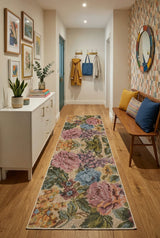 Moles Spring Bloom Çiçek Desenli Modern Şönil Doğal Pamuk Tabanlı Kaymaz Antibakteriyel Yıkanabilir Çevre Dostu Yolluk - Aydahome