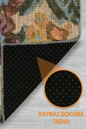 Moles Spring Bloom Çiçek Desenli Pamuk Tabanlı Yıkanabilen Kaydırmaz Antibakteriyel Şönil Salon Halısı - Aydahome