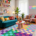 Mosaica Color Carnival Pamuk Tabanlı Yıkanabilen Kaydırmaz Antibakteriyel Şönil Salon Halısı - Aydahome
