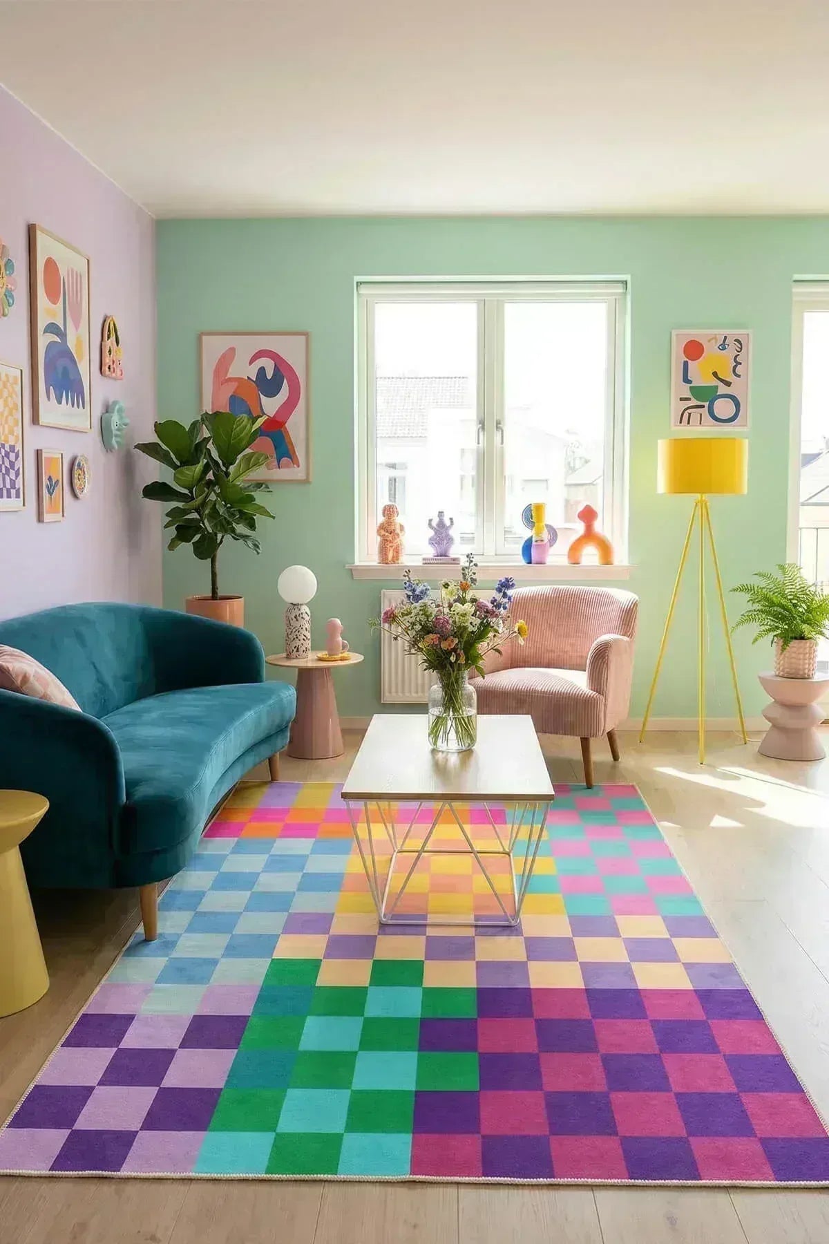 Mosaica Color Carnival Pamuk Tabanlı Yıkanabilen Kaydırmaz Antibakteriyel Şönil Salon Halısı - Aydahome