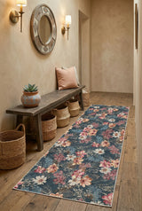 Nelis Spring Bloom Çiçek Desenli Modern Şönil Doğal Pamuk Tabanlı Kaymaz Antibakteriyel Yıkanabilir Çevre Dostu Yolluk - Aydahome