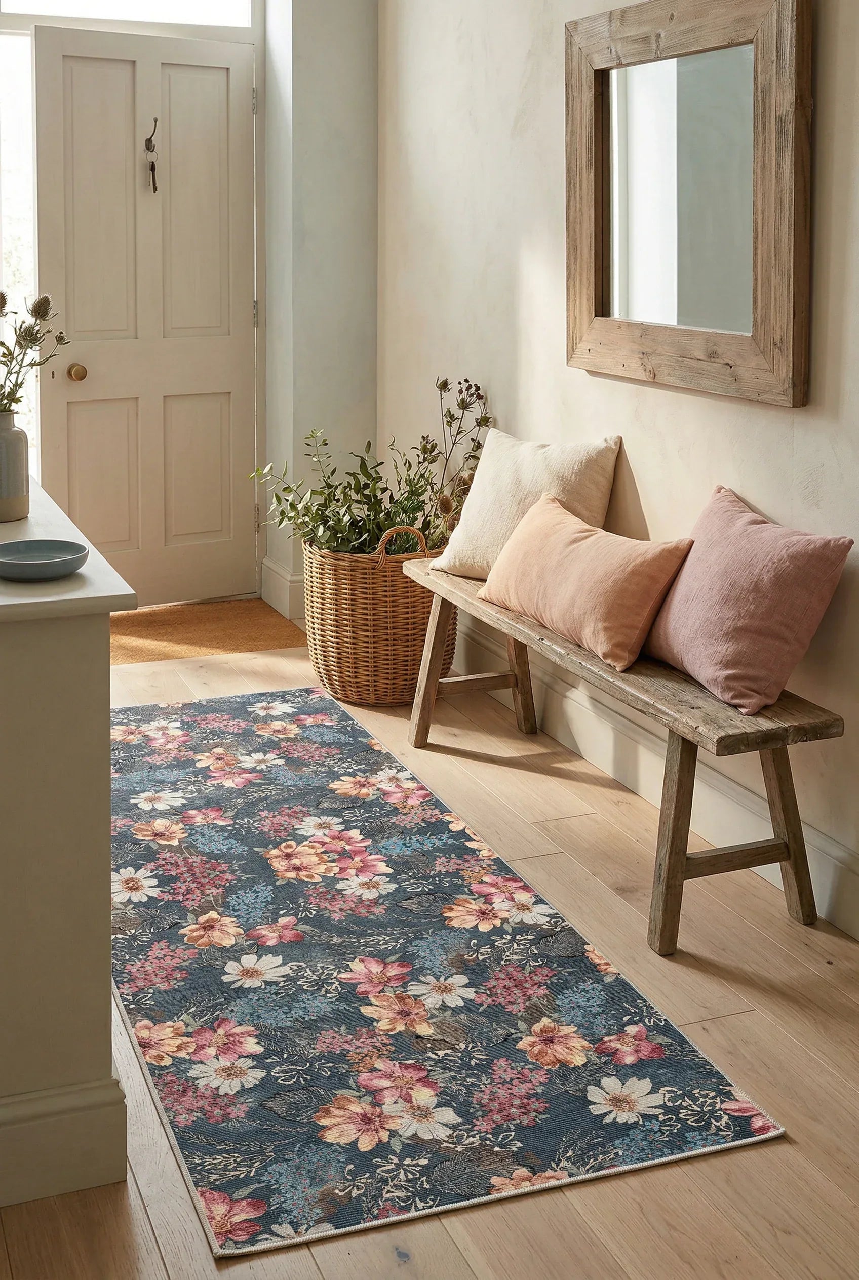 Nelis Spring Bloom Çiçek Desenli Modern Şönil Doğal Pamuk Tabanlı Kaymaz Antibakteriyel Yıkanabilir Çevre Dostu Yolluk - Aydahome