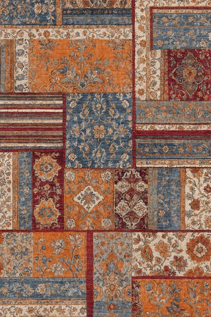 Sera Patchwork Şönil Doğal Pamuk Tabanlı Kaymaz Antibakteriyel Yıkanabilir Çevre Dostu Salon Halısı - Aydahome