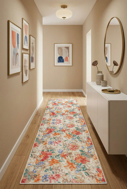 Soneka Spring Bloom Çiçek Desenli Modern Şönil Doğal Pamuk Tabanlı Kaymaz Antibakteriyel Yıkanabilir Çevre Dostu Yolluk - Aydahome