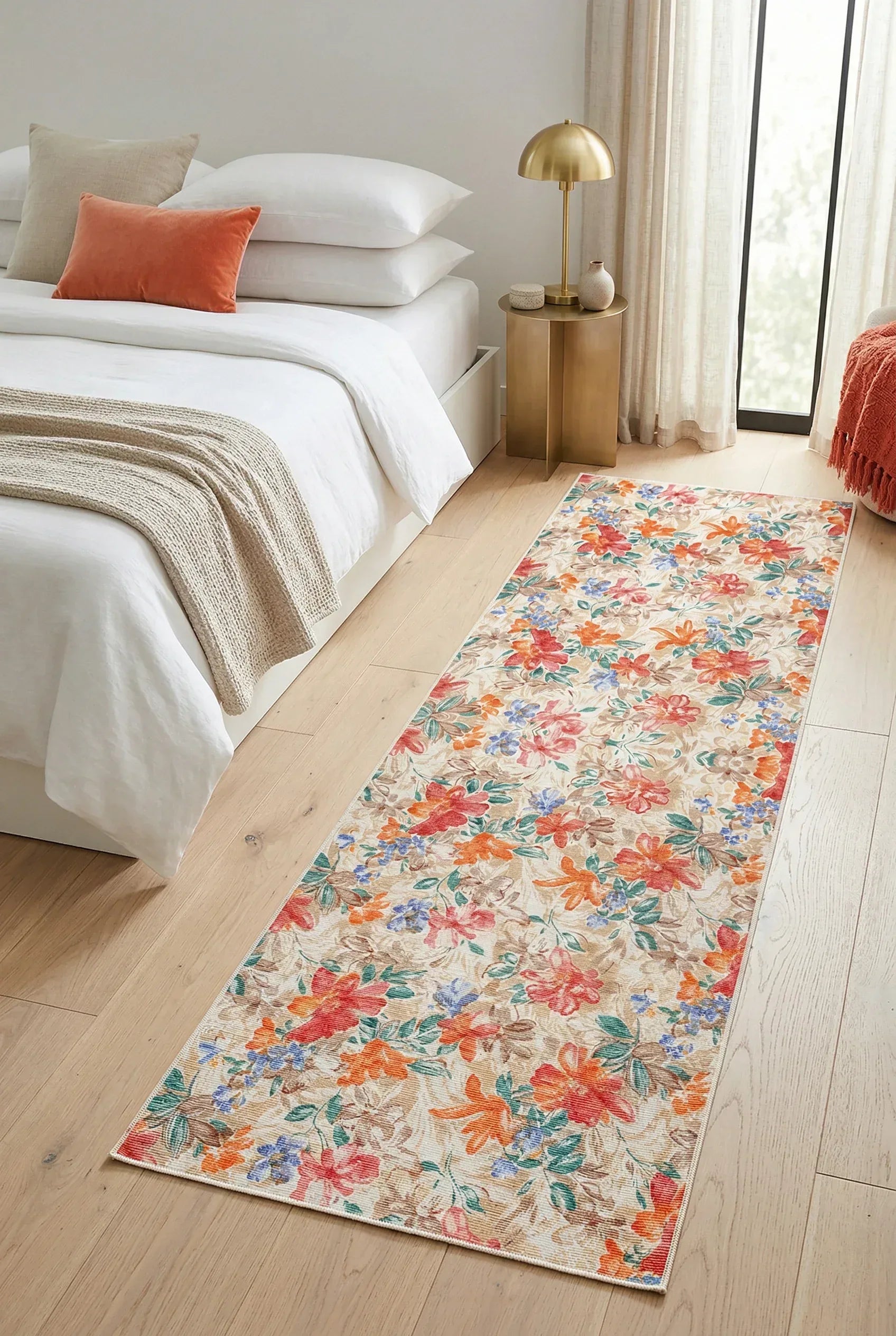 Soneka Spring Bloom Çiçek Desenli Modern Şönil Doğal Pamuk Tabanlı Kaymaz Antibakteriyel Yıkanabilir Çevre Dostu Yolluk - Aydahome