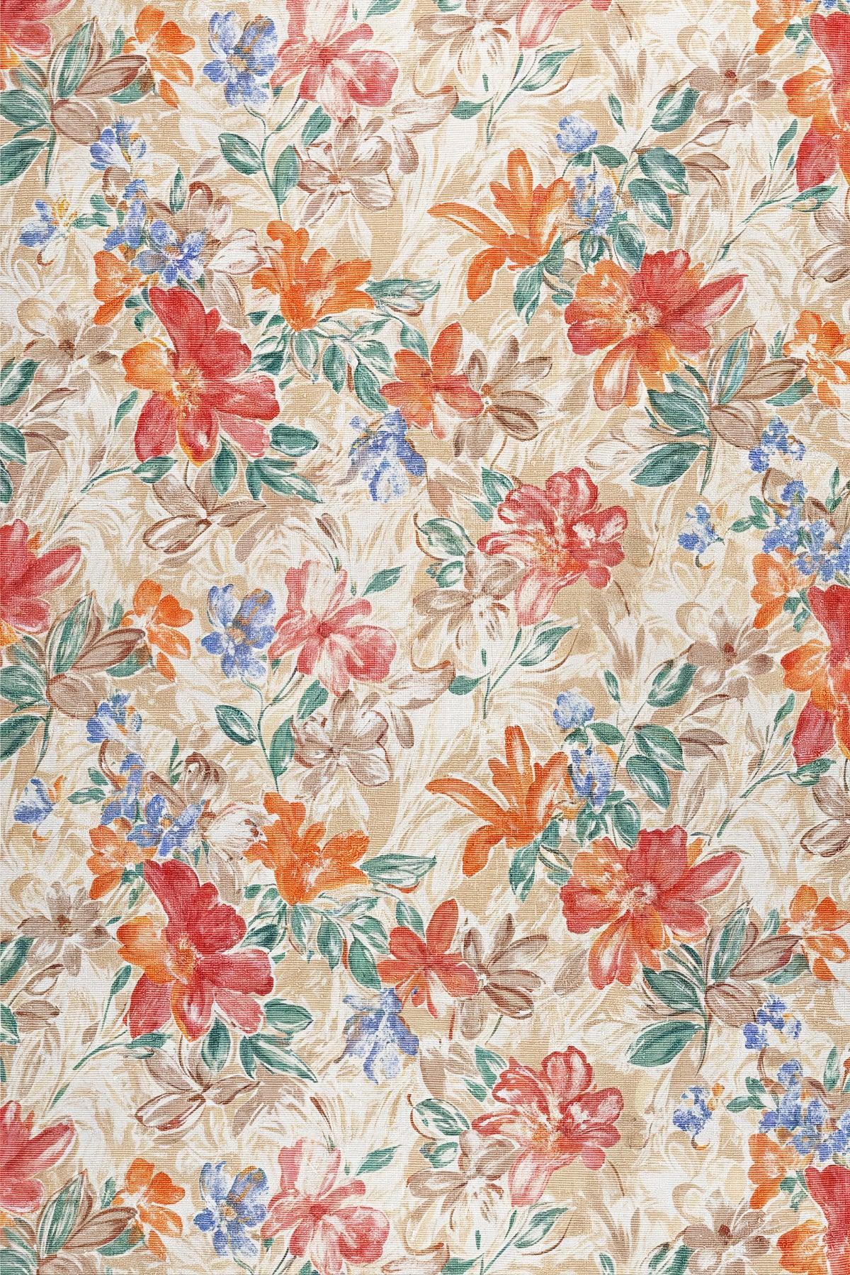 Soneka Spring Bloom Çiçek Desenli Pamuk Tabanlı Yıkanabilen Kaydırmaz Antibakteriyel Şönil Salon Halısı - Aydahome