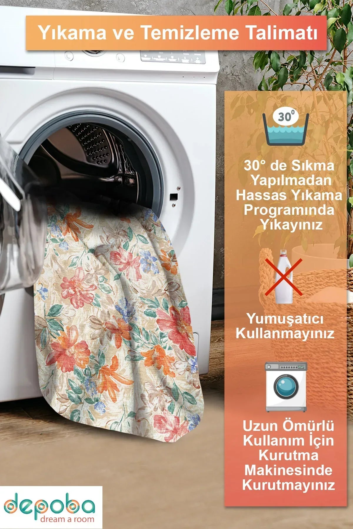 Soneka Spring Bloom Çiçek Desenli Pamuk Tabanlı Yıkanabilen Kaydırmaz Antibakteriyel Şönil Salon Halısı - Aydahome