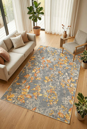 Sunfa Spring Bloom Çiçek Desenli Pamuk Tabanlı Yıkanabilen Kaydırmaz Antibakteriyel Şönil Salon Halısı - Aydahome