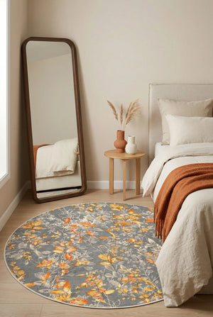 Sunfa Spring Bloom Çiçek Desenli Pamuk Tabanlı Yıkanabilen Kaydırmaz Antibakteriyel Yuvarlak Şönil Salon Halısı - Aydahome