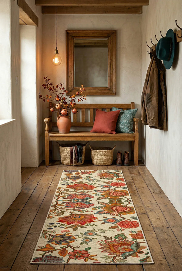 Sunro Spring Bloom Çiçek Desenli Modern Şönil Doğal Pamuk Tabanlı Kaymaz Antibakteriyel Yıkanabilir Çevre Dostu Yolluk - Aydahome