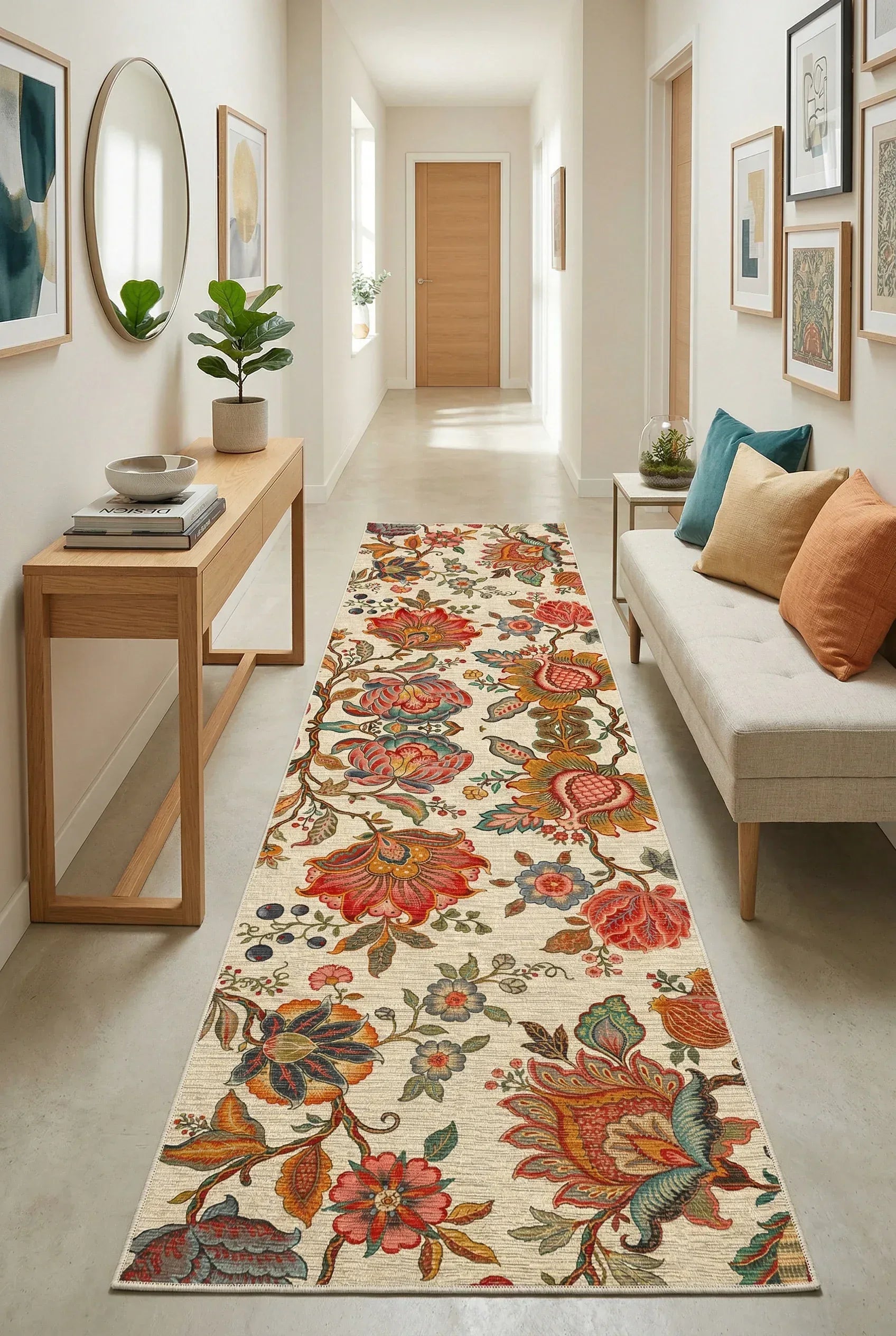 Sunro Spring Bloom Çiçek Desenli Modern Şönil Doğal Pamuk Tabanlı Kaymaz Antibakteriyel Yıkanabilir Çevre Dostu Yolluk - Aydahome