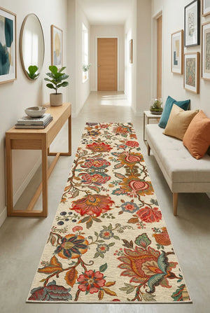 Sunro Spring Bloom Çiçek Desenli Modern Şönil Doğal Pamuk Tabanlı Kaymaz Antibakteriyel Yıkanabilir Çevre Dostu Yolluk - Aydahome