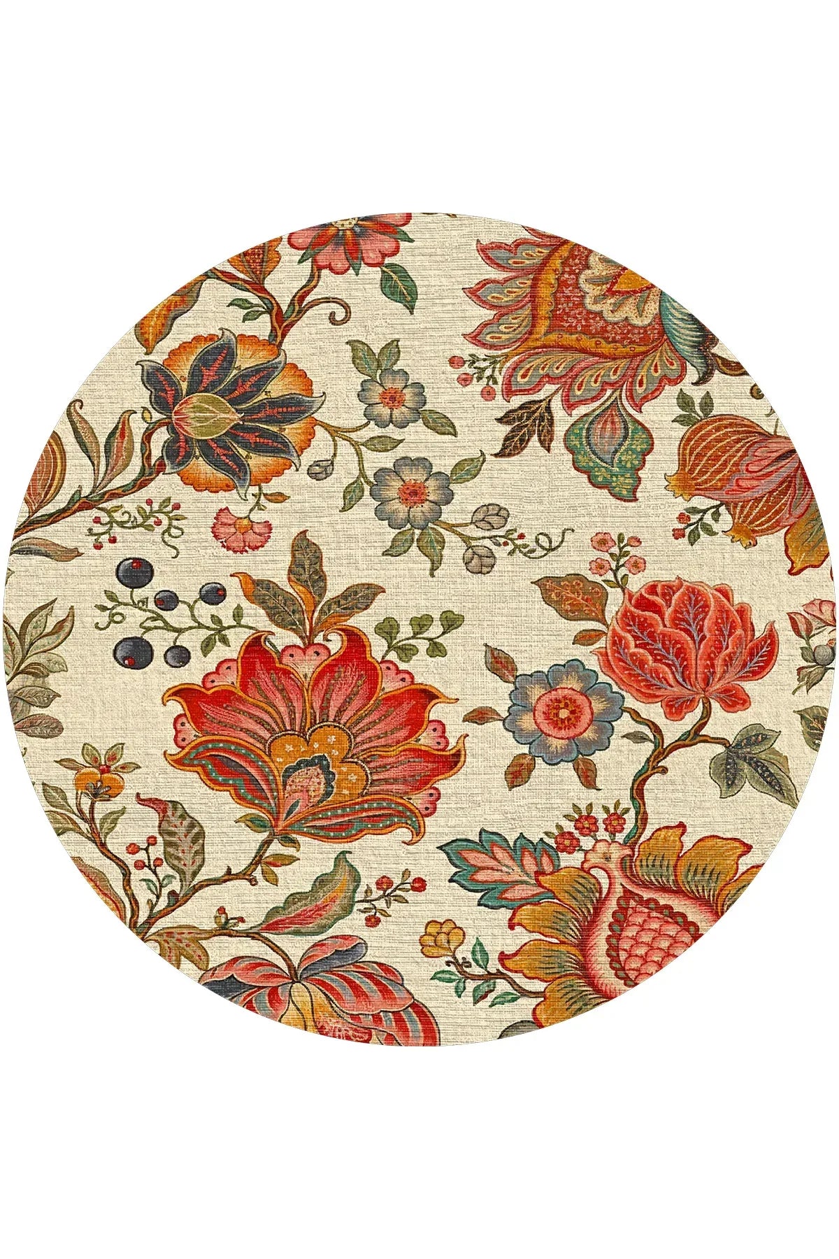 Sunro Spring Bloom Çiçek Desenli Modern Şönil Doğal Pamuk Tabanlı Kaymaz Antibakteriyel Yıkanabilir Yuvarlak Halı - Aydahome