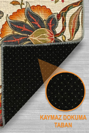 Sunro Spring Bloom Çiçek Desenli Modern Şönil Doğal Pamuk Tabanlı Kaymaz Antibakteriyel Yıkanabilir Yuvarlak Halı - Aydahome