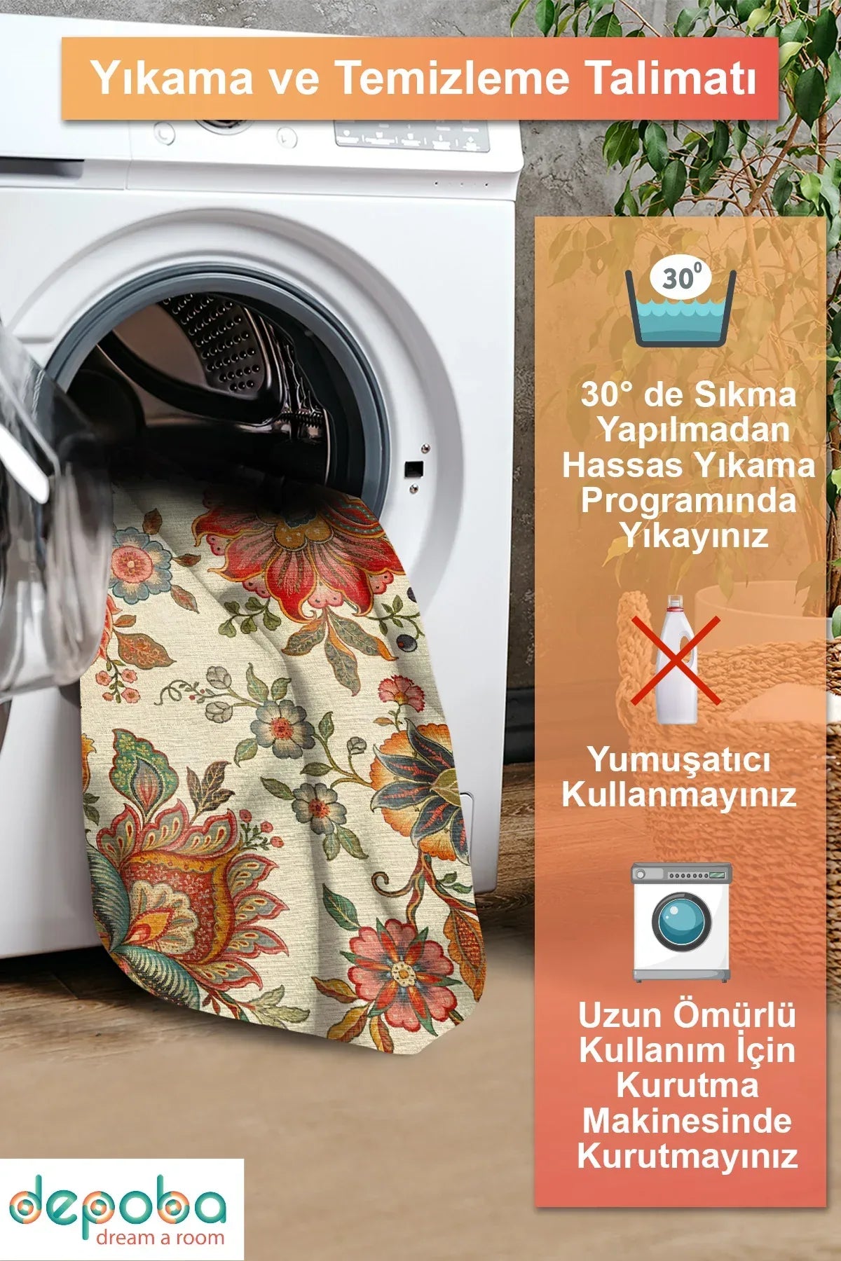 Sunro Spring Bloom Çiçek Desenli Modern Şönil Doğal Pamuk Tabanlı Kaymaz Antibakteriyel Yıkanabilir Yuvarlak Halı - Aydahome